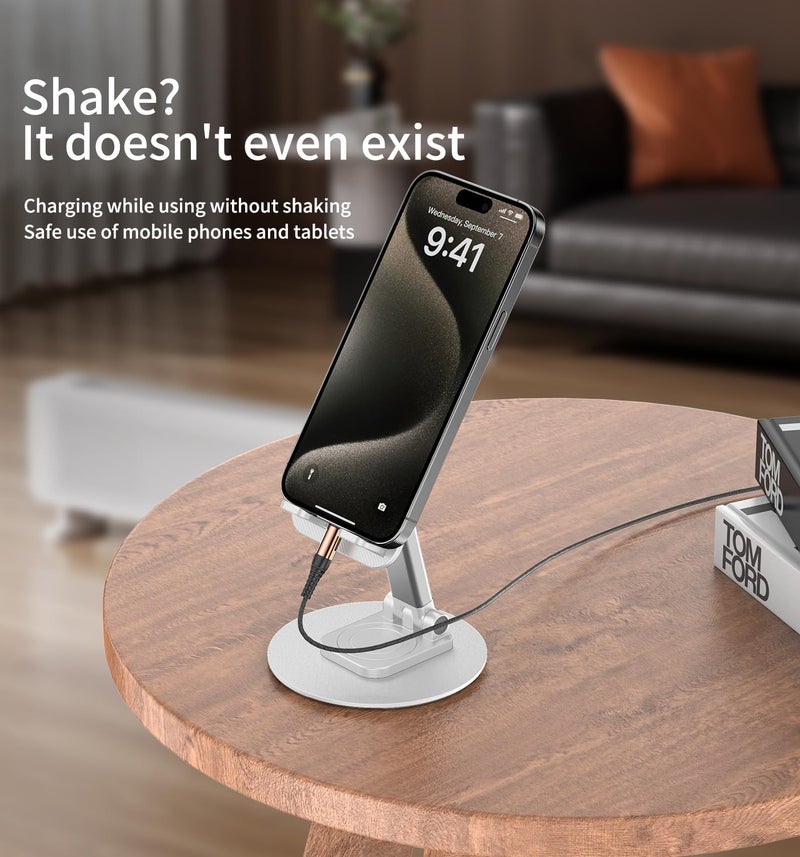 CXTX 360° Degree Rotating Mobile Phone Holder,Fully Adjustable Foldable Desktop Phone Holder Stand Base,Foldable Desktop Cell Phone Stands for iPhone17 16 15 Pro Max Plus iPad Samsung (K39B-White) - Image 3